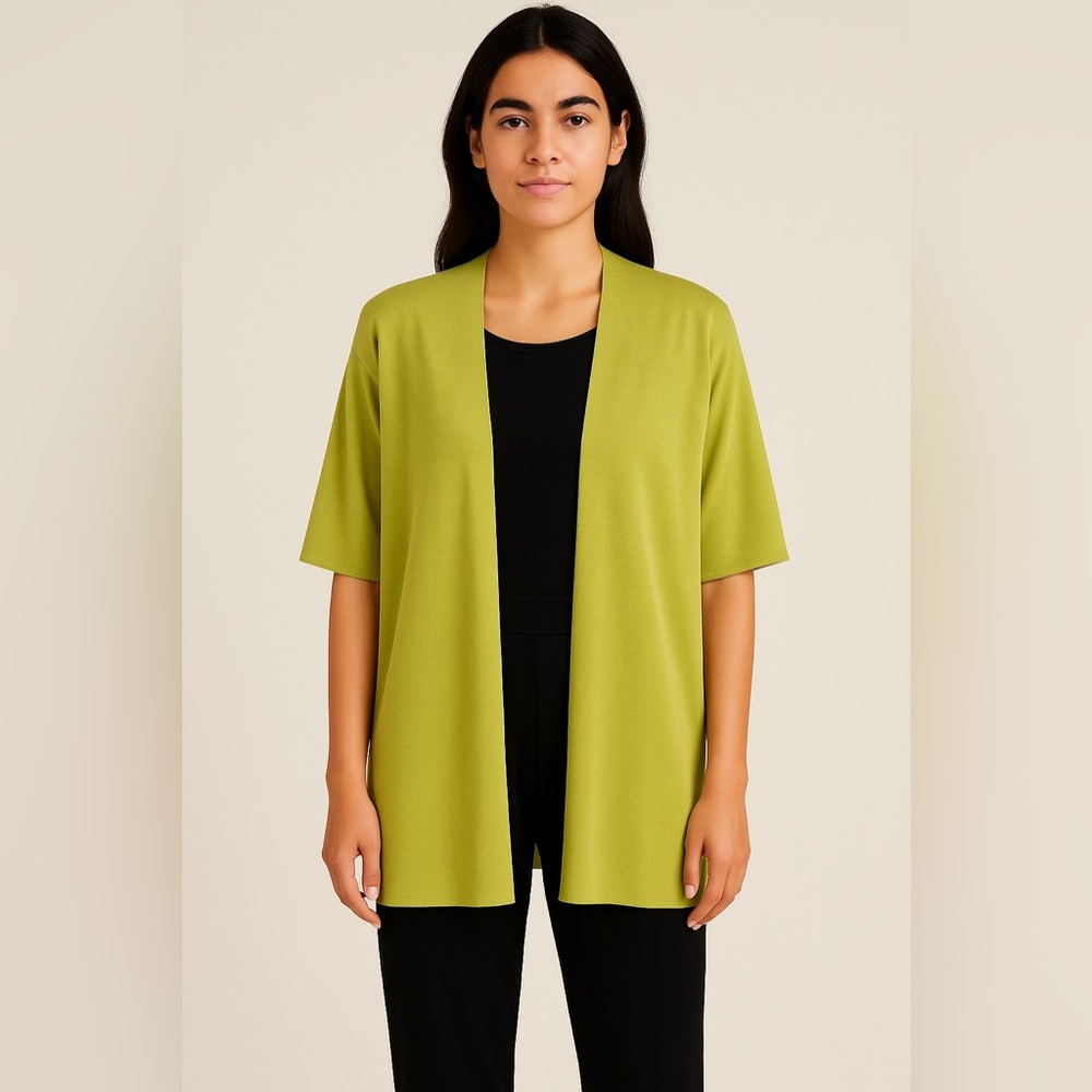 Eileen Fisher Sweater Cardigan Silk Green Open-Front  size 1X NWT Retail $198